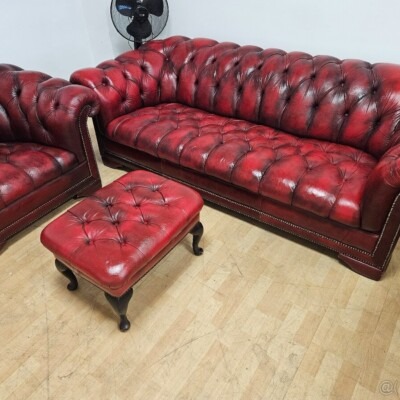 Chesterfield koža 3+1+taburet
